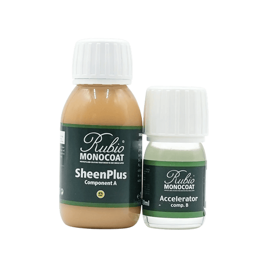Two bottles of Rubio Monocoat SheenPlus and Accelerator (130 ml)
