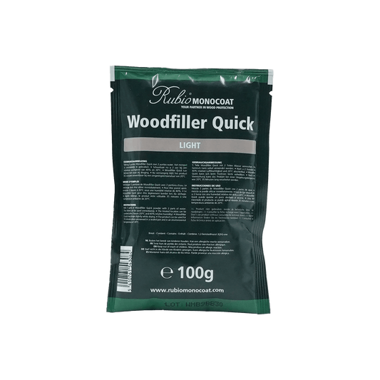 Packaging of Rubio Monocoat Woodfiller Quick Light (100g).